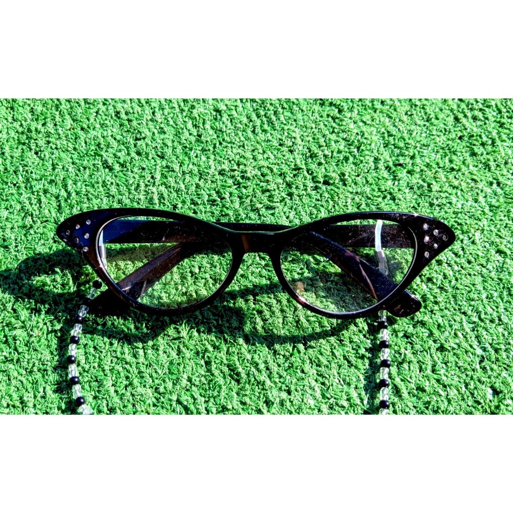 Retro Black 1950's Cat Eye Rhinestone Vintage Style Costume Women's Glasses EUC - Picture 6 of 6